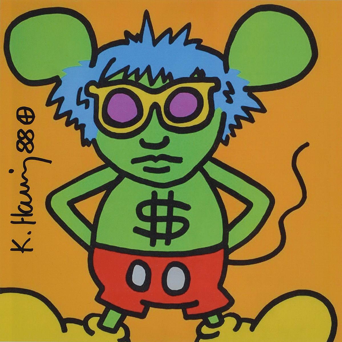 Keith Haring, 1958 Reading-1990 New York City, hier: Andy Mouse, Farbsiebdruck, handsigniert und datiert (19)88, Passepartout, unter Glas gerahmt, ...