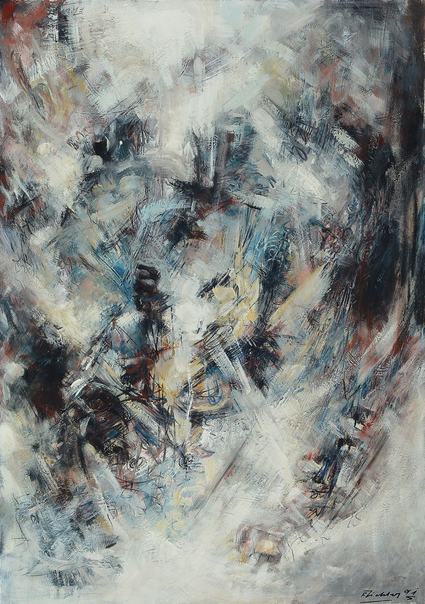 Franz Richter, 1921-2016 Frankfurt/Main, Abstrakte Komposition, Acryl und Gouache auf Papier, rechts unten signiert und dat. 91, um 180 Grad gedreht ...