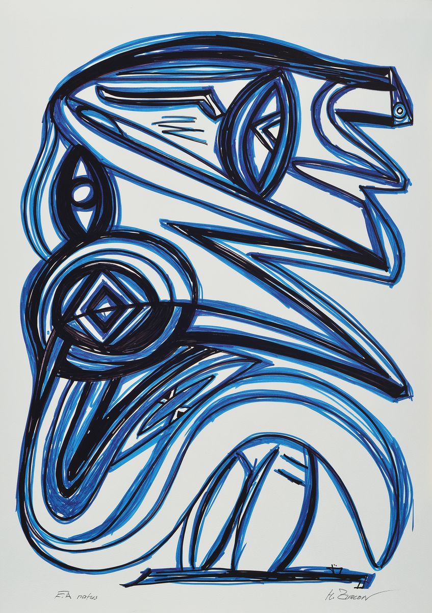 Zimcon, geb. 1938, Meisterschüler von A.R. Penck, hier: Alpha 2001, Visuelle Strömungen, Mappe mit 8 Grafiken, Auflage 88 exp., 1993 Hrgs., ...
