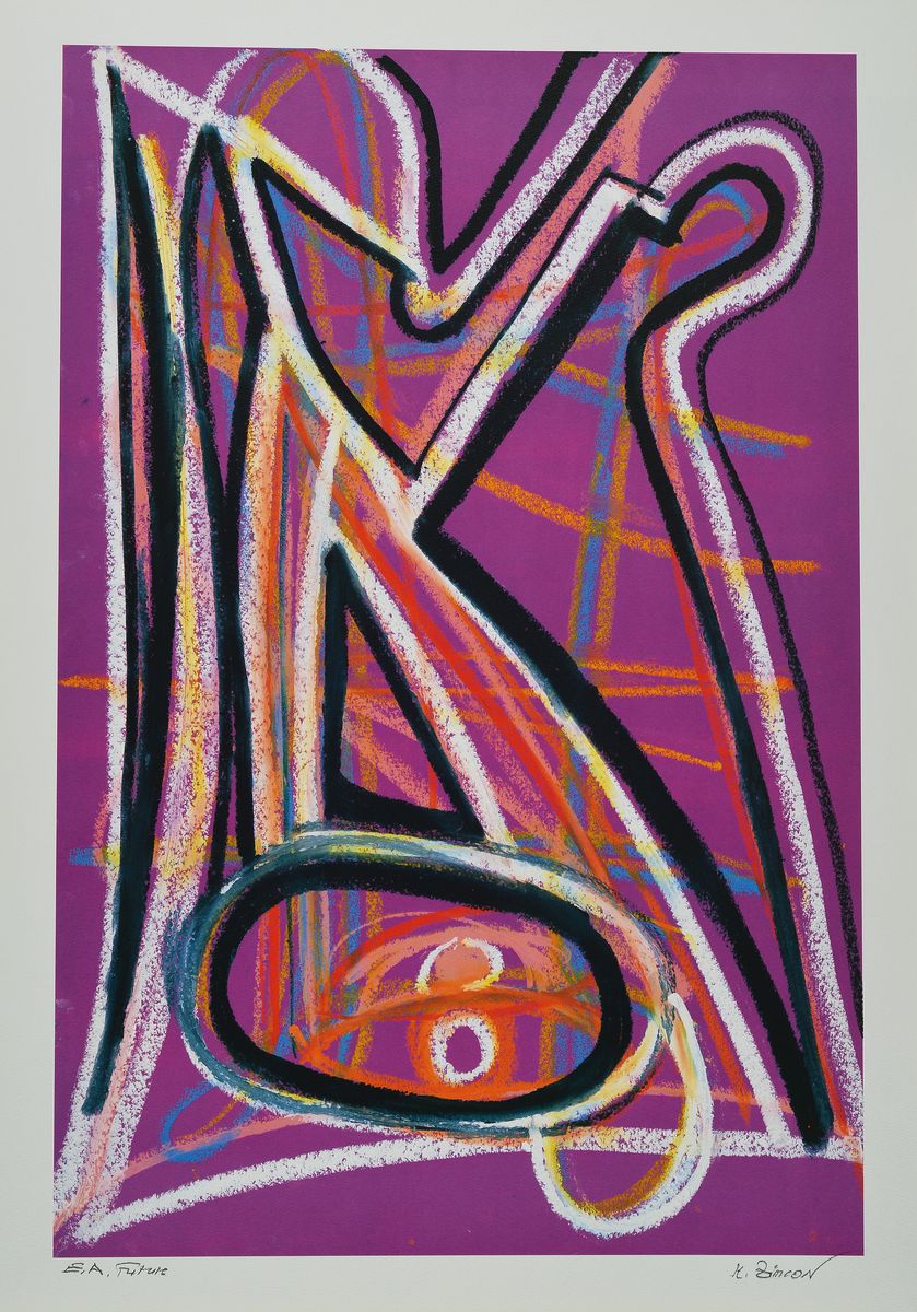 Detail a: Zimcon, geb. 1938, Meisterschüler von A.R. Penck, hier: Alpha 2001, Visuelle Strömungen, Mappe mit 8 Grafiken, Auflage 88 exp., 1993 Hrgs., ...