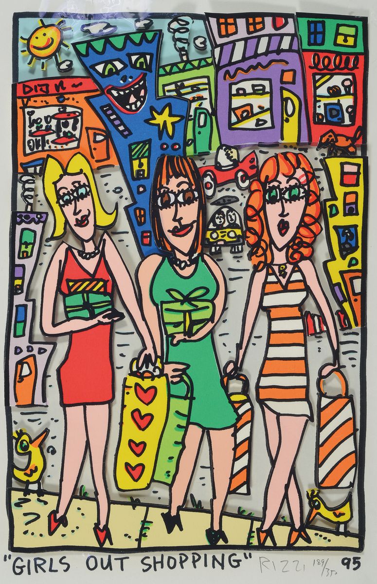 James Rizzi, 1950-2011 New York, Girls out shopping, 3-D Konstruktion von (19)95, handsigniert und nummeriert 189/350, Blattgrösse ca. 36x24cm , ...