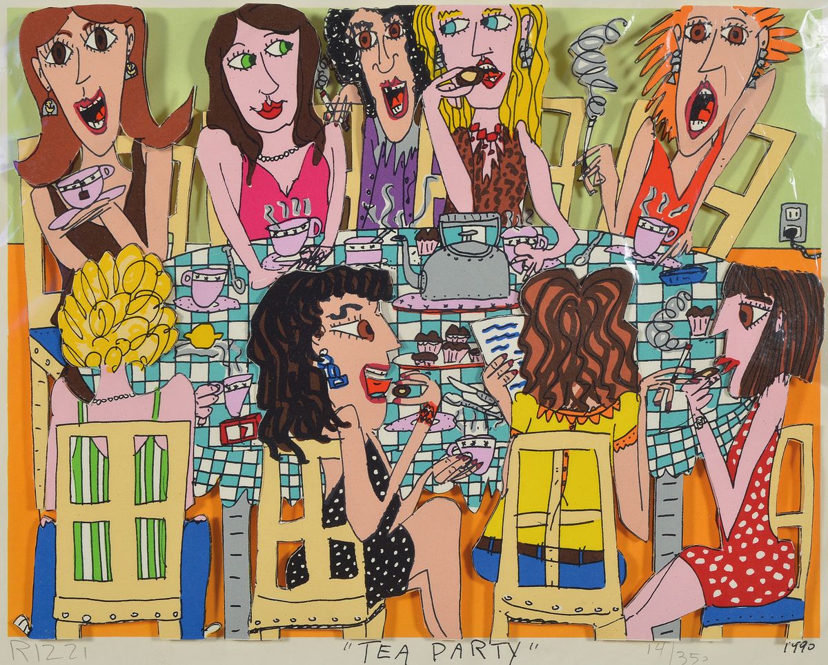 James Rizzi, 1950-2011 New York, Tea party, 3-D Konstruktion von 1990, handsigniert und nummeriert 14/350, ca. 32x26cm, Motivgrösse ca. 24x19cm