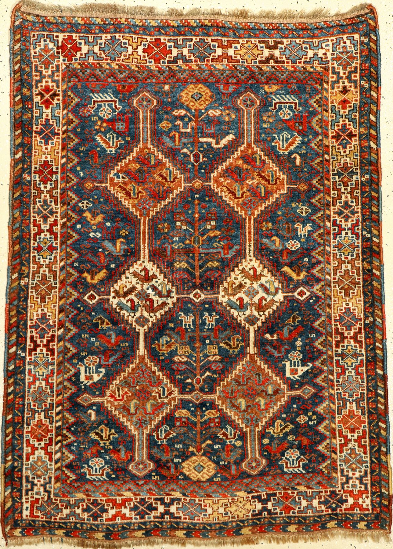 Khamseh antik, Persien, um 1900, Wolle auf Wolle, ca. 138 x 101 cm, EHZ: 2-3.
