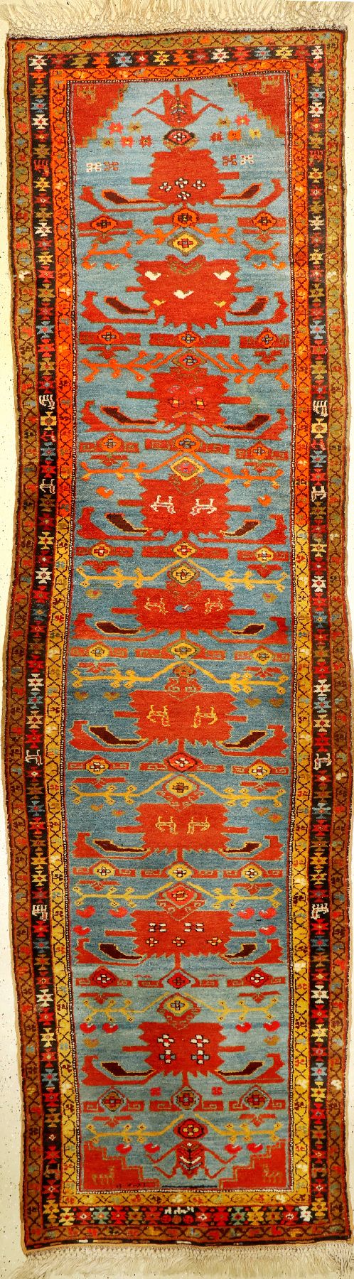 Seltene Meshkin (Galerie), alt, Persien, um1930, Wolle auf Wolle, ca. 387 x 110 cm, Naturfarben, EHZ: 2-3