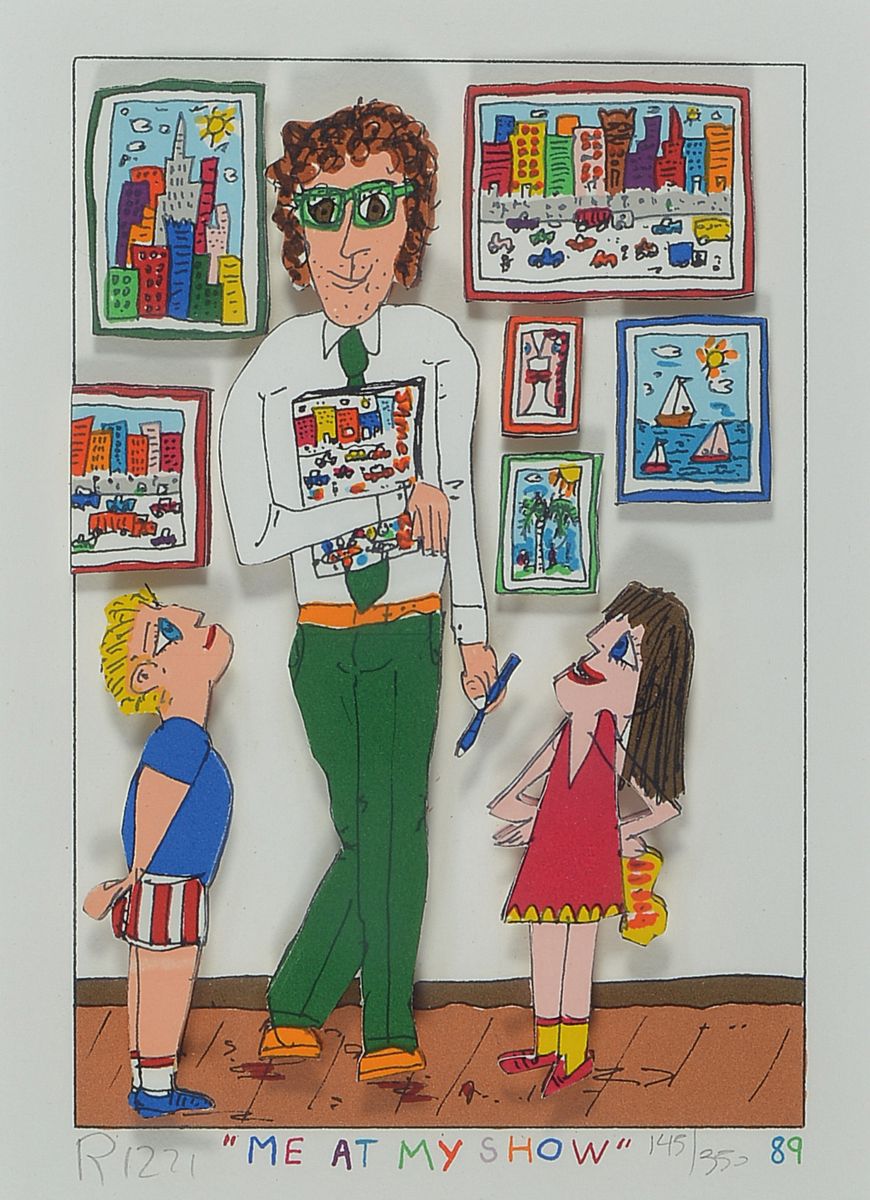 James Rizzi, 1950-2011, Me at my Show, 3D-Konstruktion, handsign., num. 145/350, dat.89, Motiv ca. 15,5x10,5 cm, gesamt ca. 40x34,5 cm, unter Glas ...