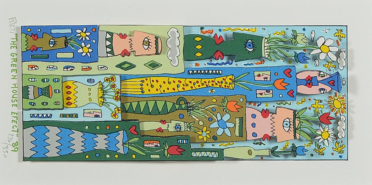James Rizzi, 1950-2011, The Green House effect, 3D-Konstruktion, handsign., num. 176/350, dat. 89, Motiv ca. 19x8 cm, gesamt ca. 55x46,5 cm, unter ...