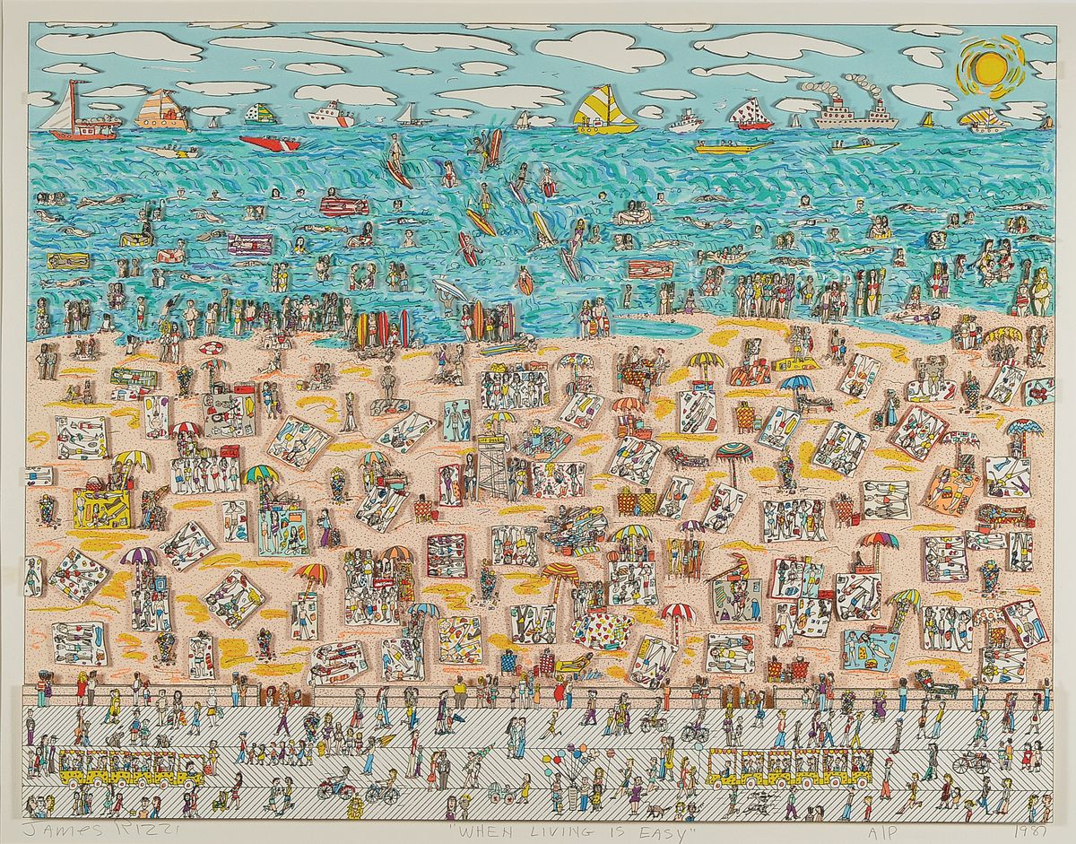 James Rizzi, 1950-2011, When Living is Easy,3D-Grafik, handsign., Auflage A/P, dat. 87, Motiv ca. 47,5x60,5 cm, gesamt 73x87,5 cm, unter Glas ...