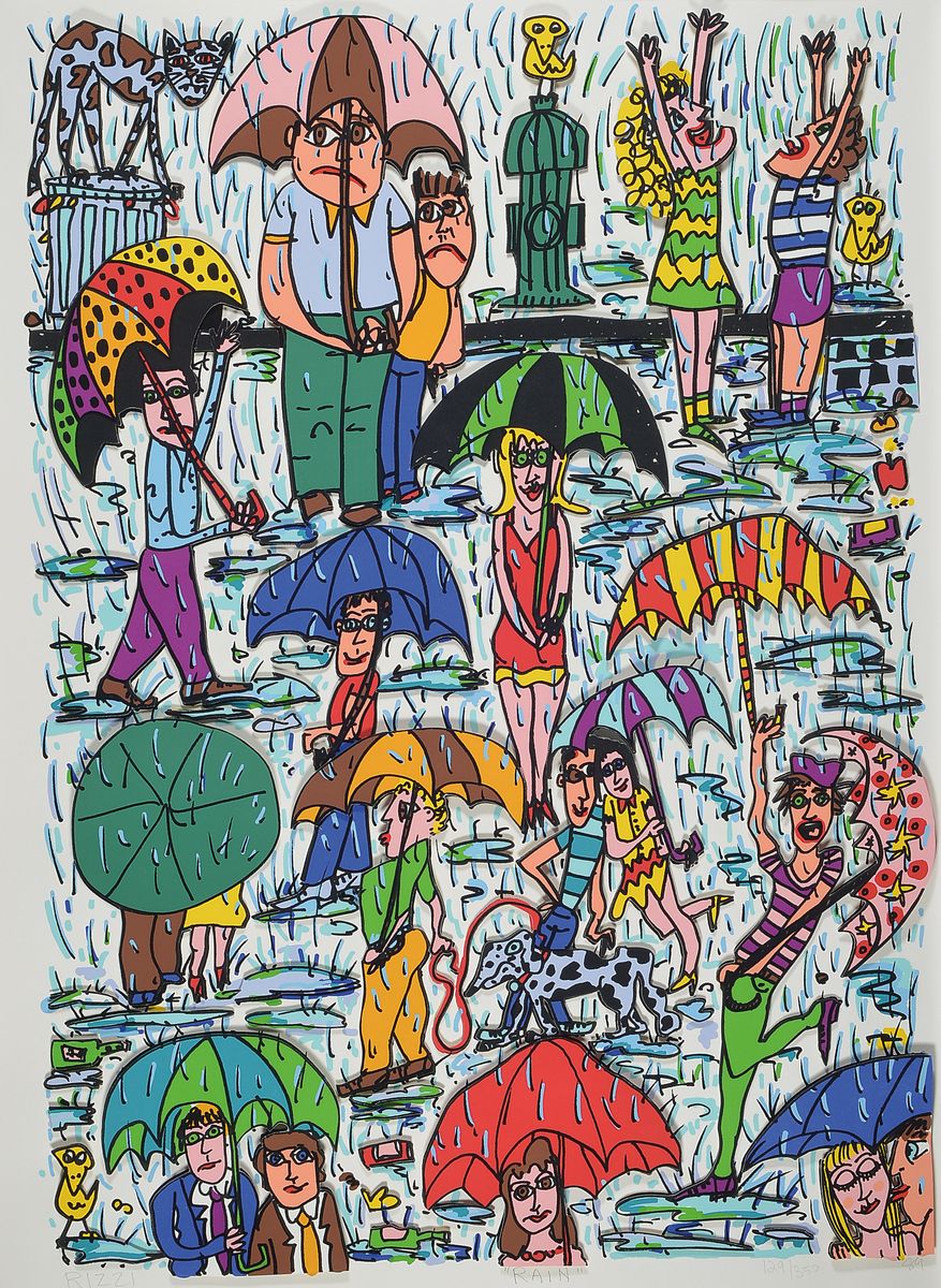 James Rizzi, 1950-2011, Rain, 3D-Konstruktion, handsign., num. 129/350, dat. 89, gesamt ca. 90,5x71 cm, unter Glas gerahmt, inkl. Zertifikat