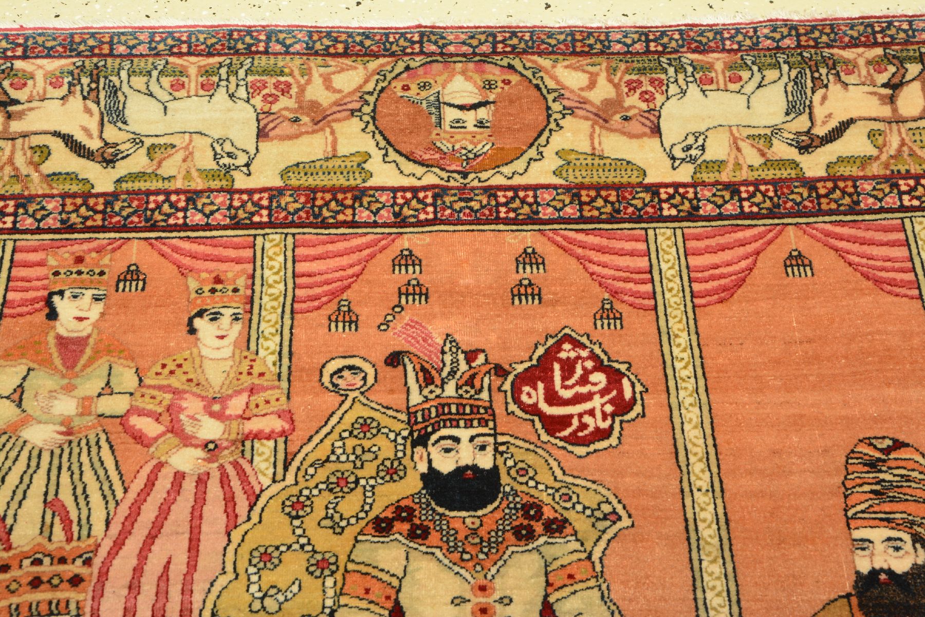 Detail c: Kerman "Ravar" Bildteppich antik (Nader Schah Afshar), Südpersien, Ende 19.Jhd., Korkwolle geknüpft auf Baumwolle. Feiner Bildteppich ...
