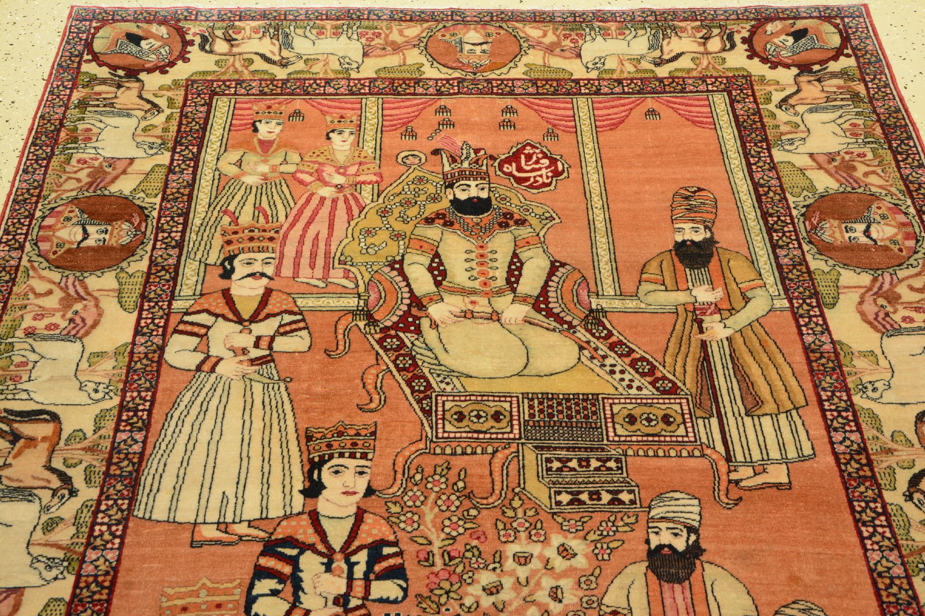 Detail e: Kerman "Ravar" Bildteppich antik (Nader Schah Afshar), Südpersien, Ende 19.Jhd., Korkwolle geknüpft auf Baumwolle. Feiner Bildteppich ...