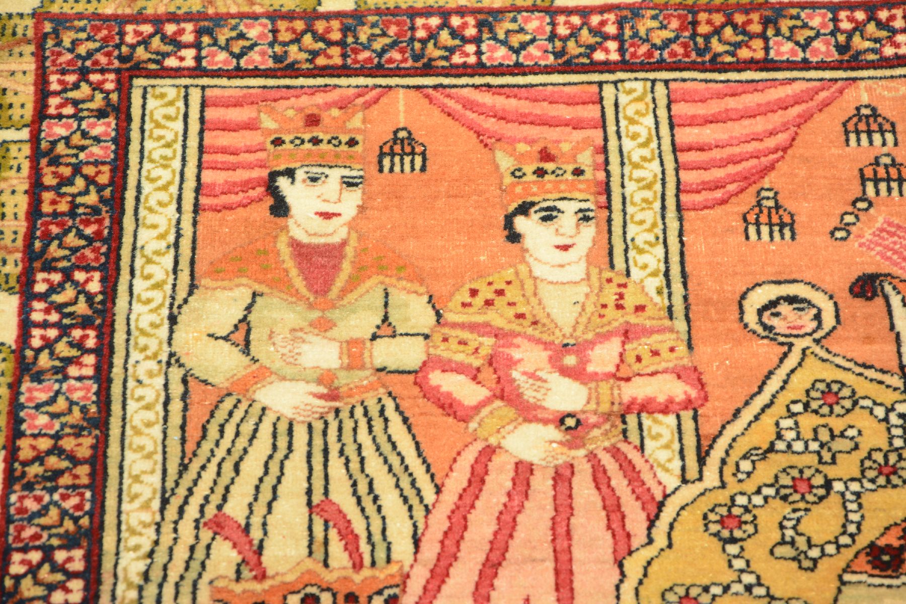 Detail g: Kerman "Ravar" Bildteppich antik (Nader Schah Afshar), Südpersien, Ende 19.Jhd., Korkwolle geknüpft auf Baumwolle. Feiner Bildteppich ...