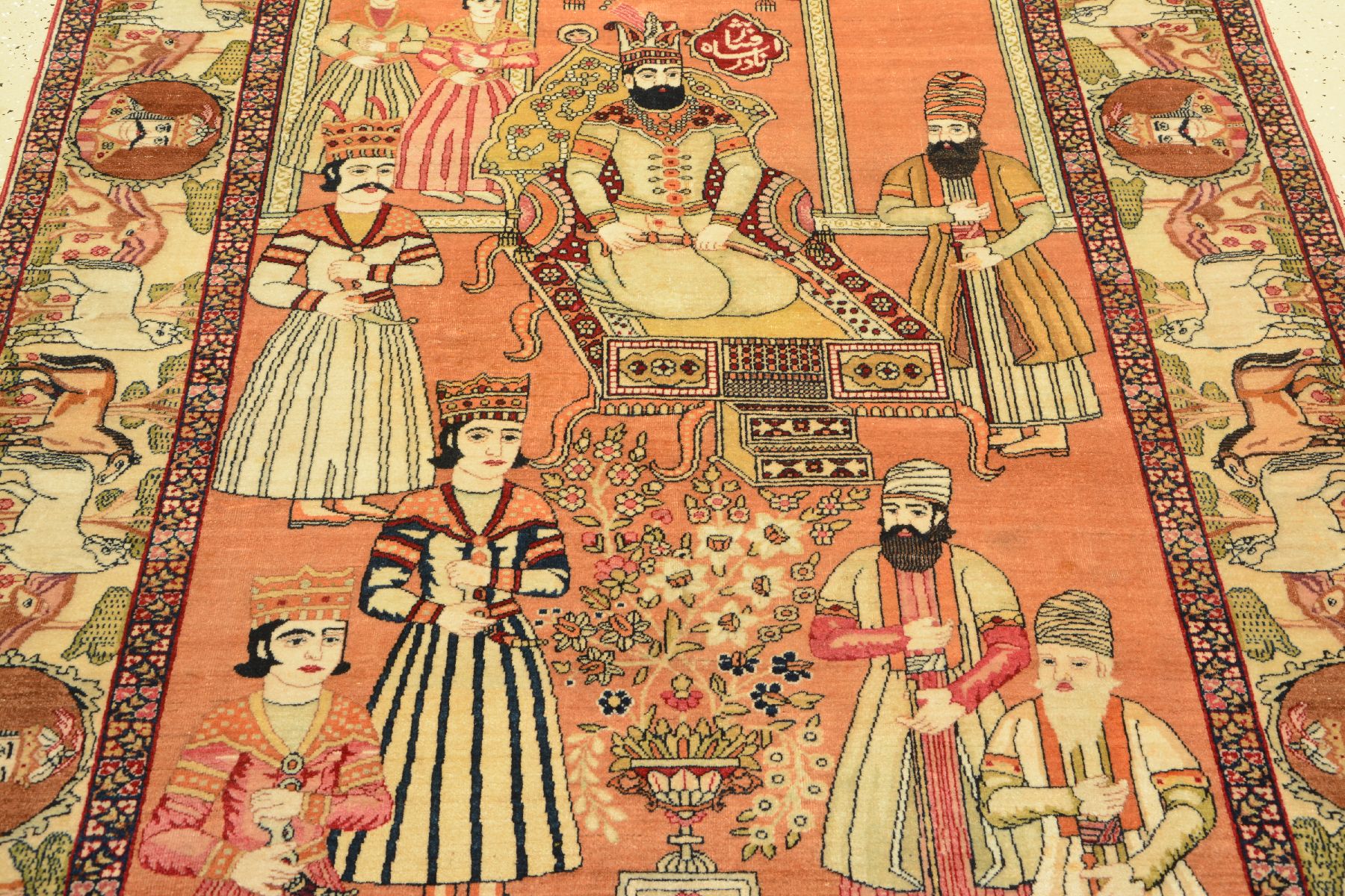 Detail h: Kerman "Ravar" Bildteppich antik (Nader Schah Afshar), Südpersien, Ende 19.Jhd., Korkwolle geknüpft auf Baumwolle. Feiner Bildteppich ...