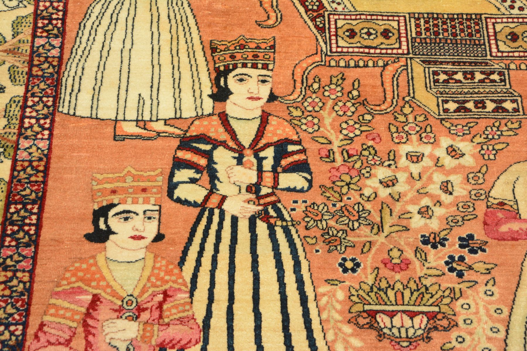 Detail i: Kerman "Ravar" Bildteppich antik (Nader Schah Afshar), Südpersien, Ende 19.Jhd., Korkwolle geknüpft auf Baumwolle. Feiner Bildteppich ...