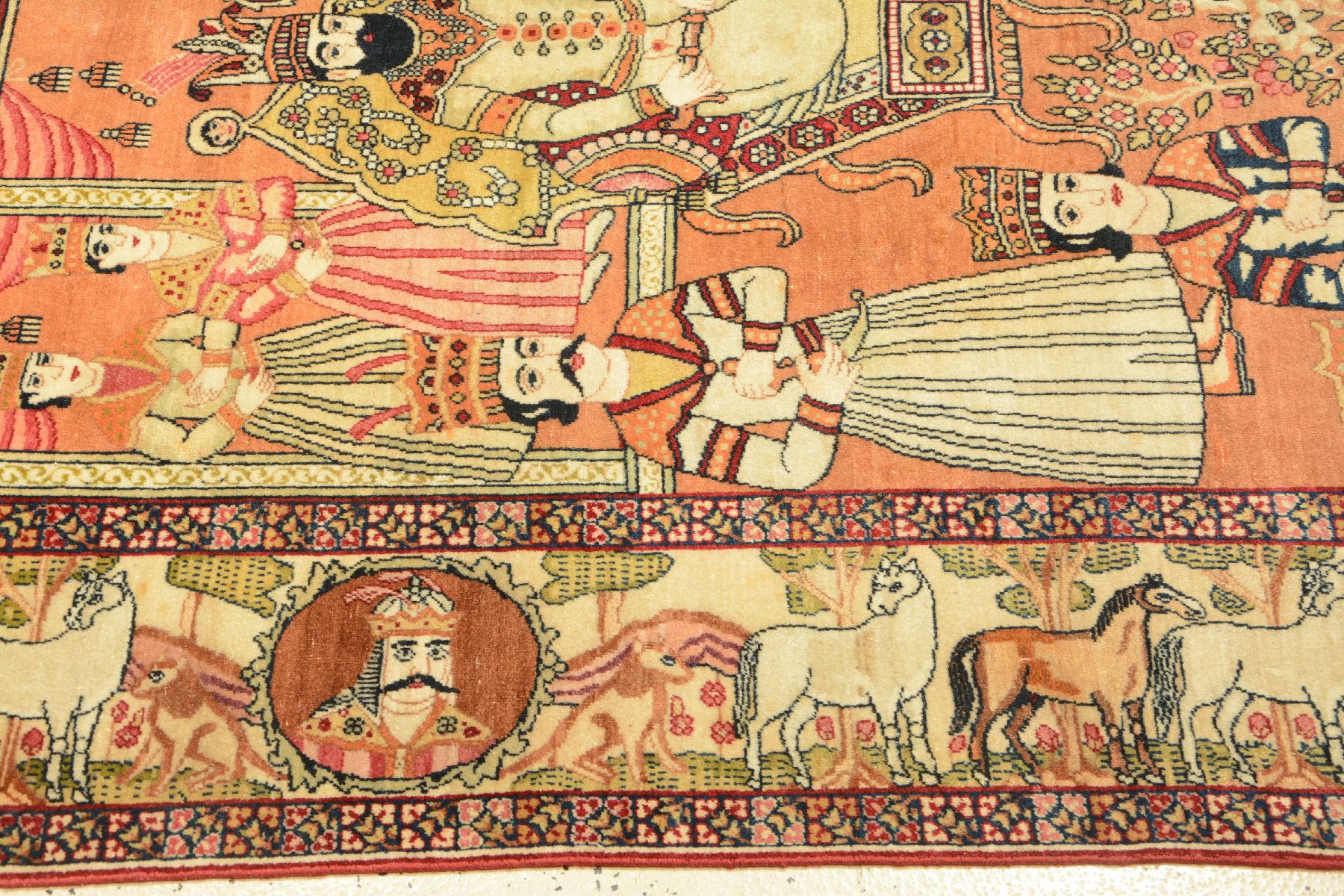 Detail k: Kerman "Ravar" Bildteppich antik (Nader Schah Afshar), Südpersien, Ende 19.Jhd., Korkwolle geknüpft auf Baumwolle. Feiner Bildteppich ...