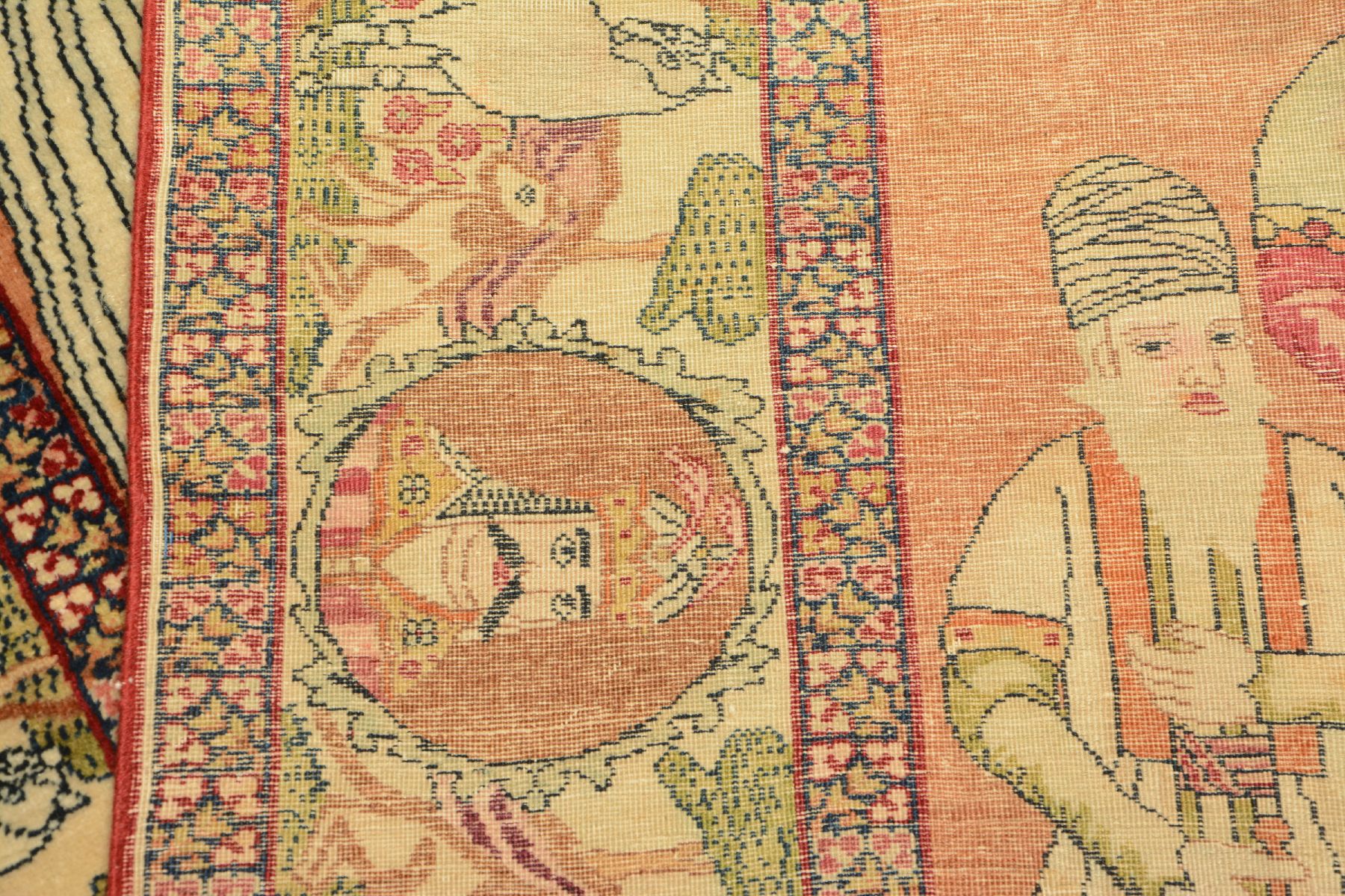Detail n: Kerman "Ravar" Bildteppich antik (Nader Schah Afshar), Südpersien, Ende 19.Jhd., Korkwolle geknüpft auf Baumwolle. Feiner Bildteppich ...
