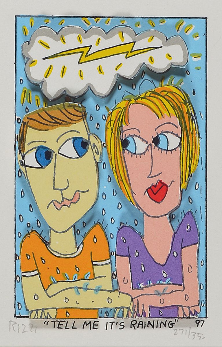 James Rizzi, 1950-2011, Tell me it´s Raining, 3D-Konstruktion, handsign., num. 271/350, dat. 97, Motiv ca. 10x6,5 cm, gesamt ca. 28,5x25 cm , unter ...
