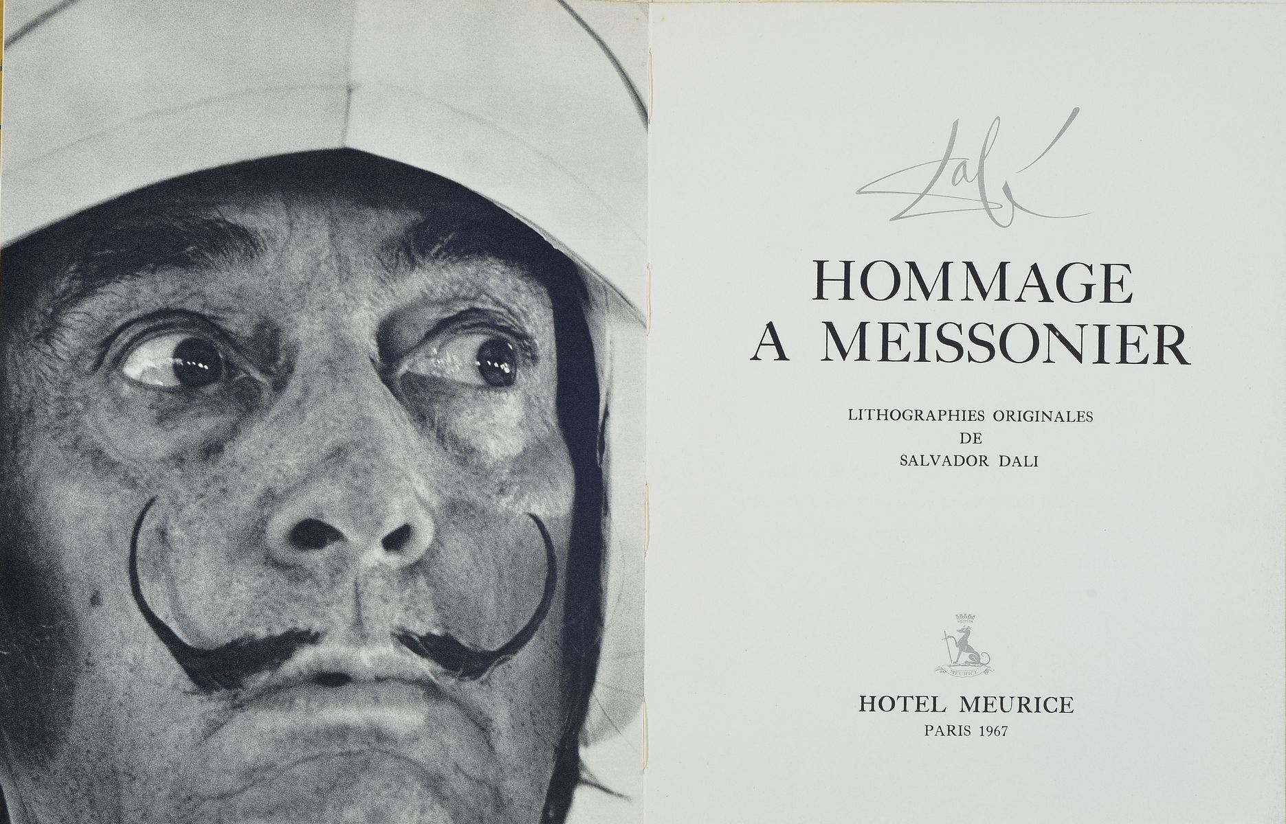 Salvador Dali: Manifeste en Hommage a Meissonier, Hotel Meurice Paris 1967, Buchband mit 4 Orig. Lithographien, ca. 28x23 cm