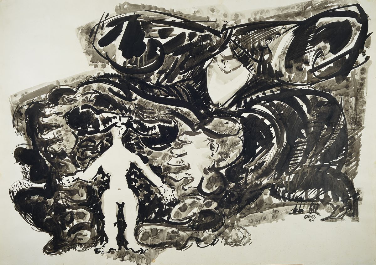 Günter Grass, geb. 1929, Einkleidung der Novizin, Tuschzeichnung, rechts unten signiert u. datiert (19)61, ca. 89x63cm, Gebrauchsspuren zusehen