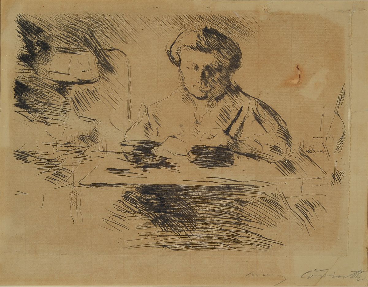 Lovis Corinth, 1858-1925, Radierung, re. u. signiert, besch. und Papier mit Loch, Motiv ca. 22x28 cm, gesamt ca. 37,5x43,5 cm, unter Glas gerahmt