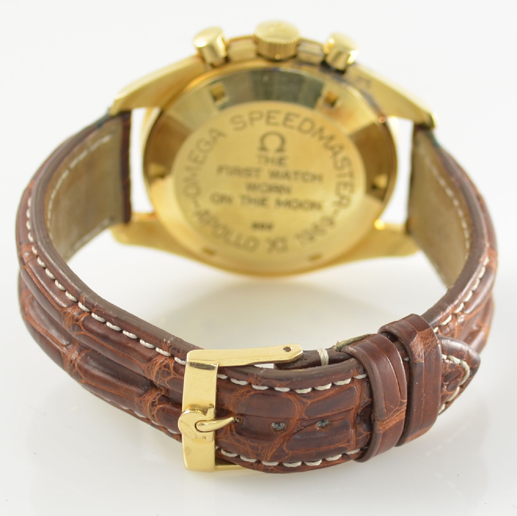 Detail d: OMEGA Speedmaster Ref. 145022/69 limitierte Herrenarmbanduhr mit Chronograph in GG 750/000, Schweiz 1969, hergestellt zu Ehren der Leistung der ...