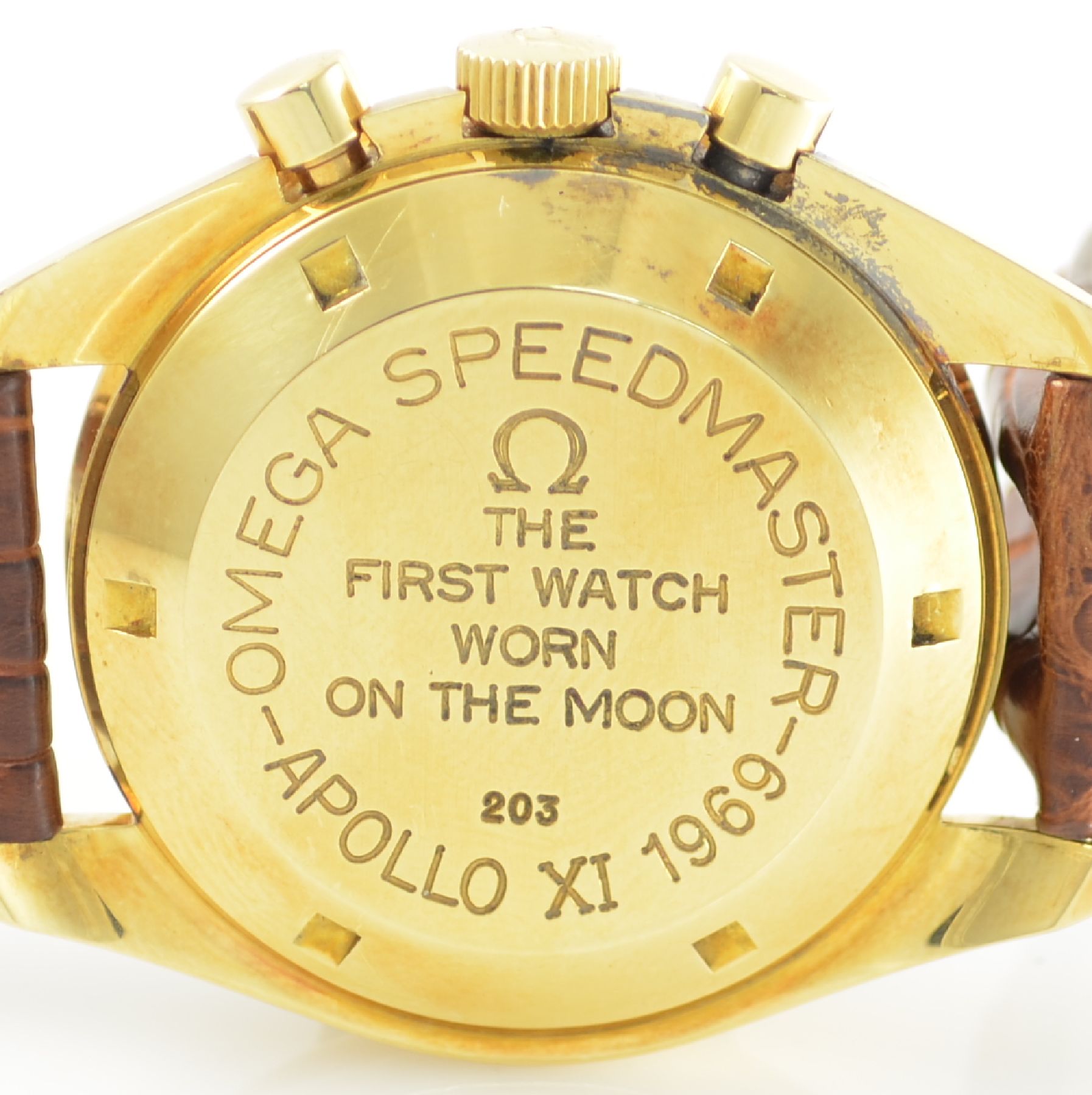 Detail f: OMEGA Speedmaster Ref. 145022/69 limitierte Herrenarmbanduhr mit Chronograph in GG 750/000, Schweiz 1969, hergestellt zu Ehren der Leistung der ...