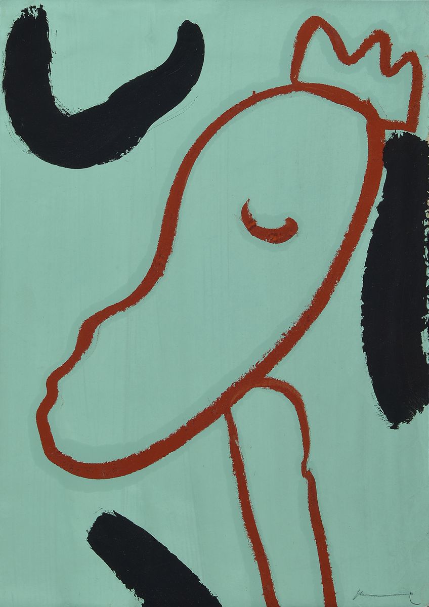 Koechl, Manfred (1956), ohne Titel (Bohnenkopf), Öl/Papier, rechts unten signiert, ca. 42,5x30,5 cm, gerahmt