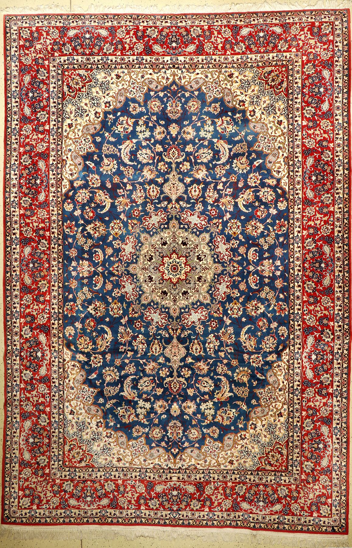 Esfahan alt, Persien, ca. 60 Jahre, Korkwolle auf Seide, ca. 360 x 260 cm, EHZ: 2 , feine Qualität
