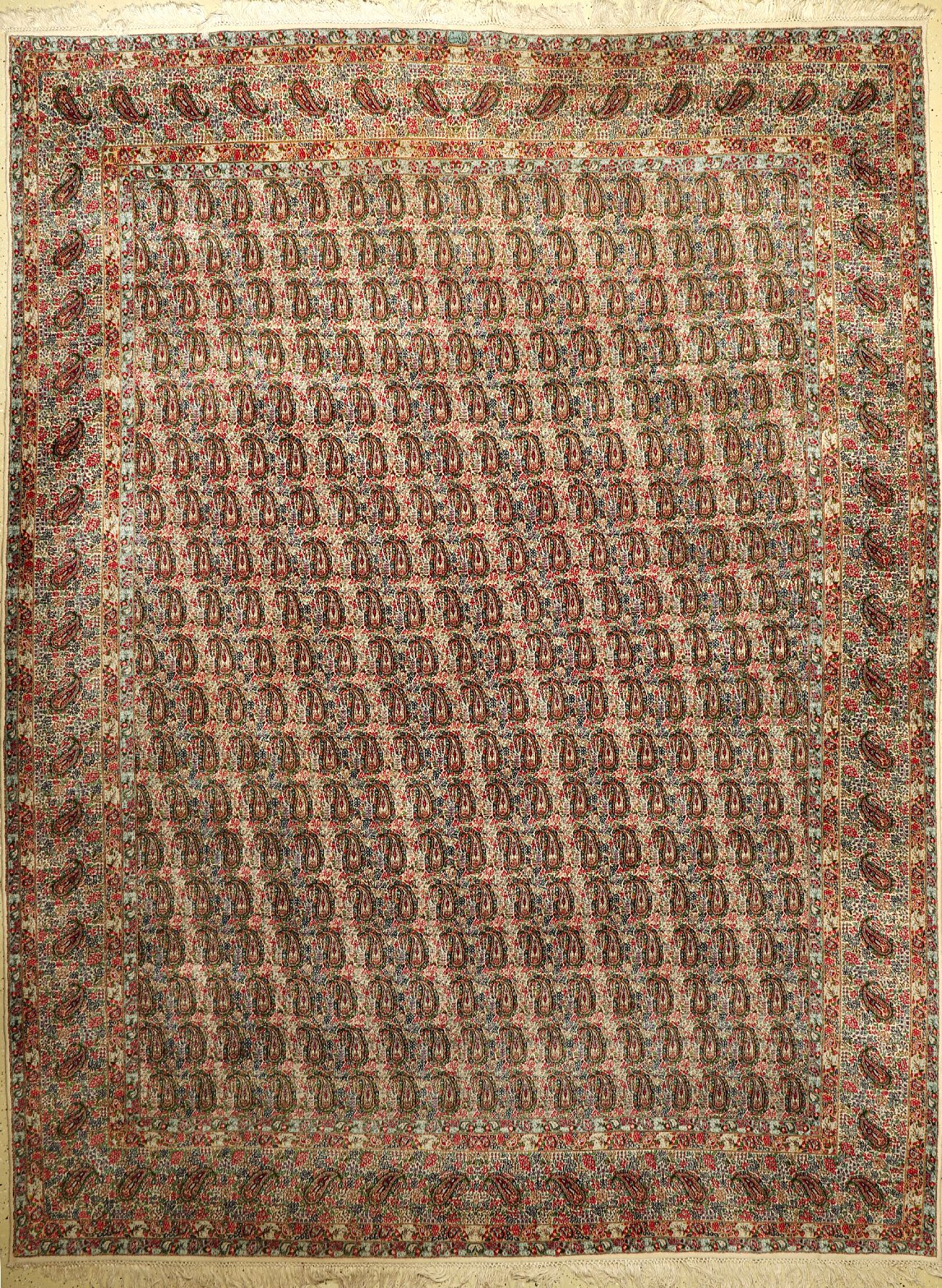 Kerman "Rashid Farokhi" fein, alt, Persien,um 1940/1950, Korkwolle, ca. 346 x 261 cm, feine Knüpfung, EHZ: 2, (Signiert)