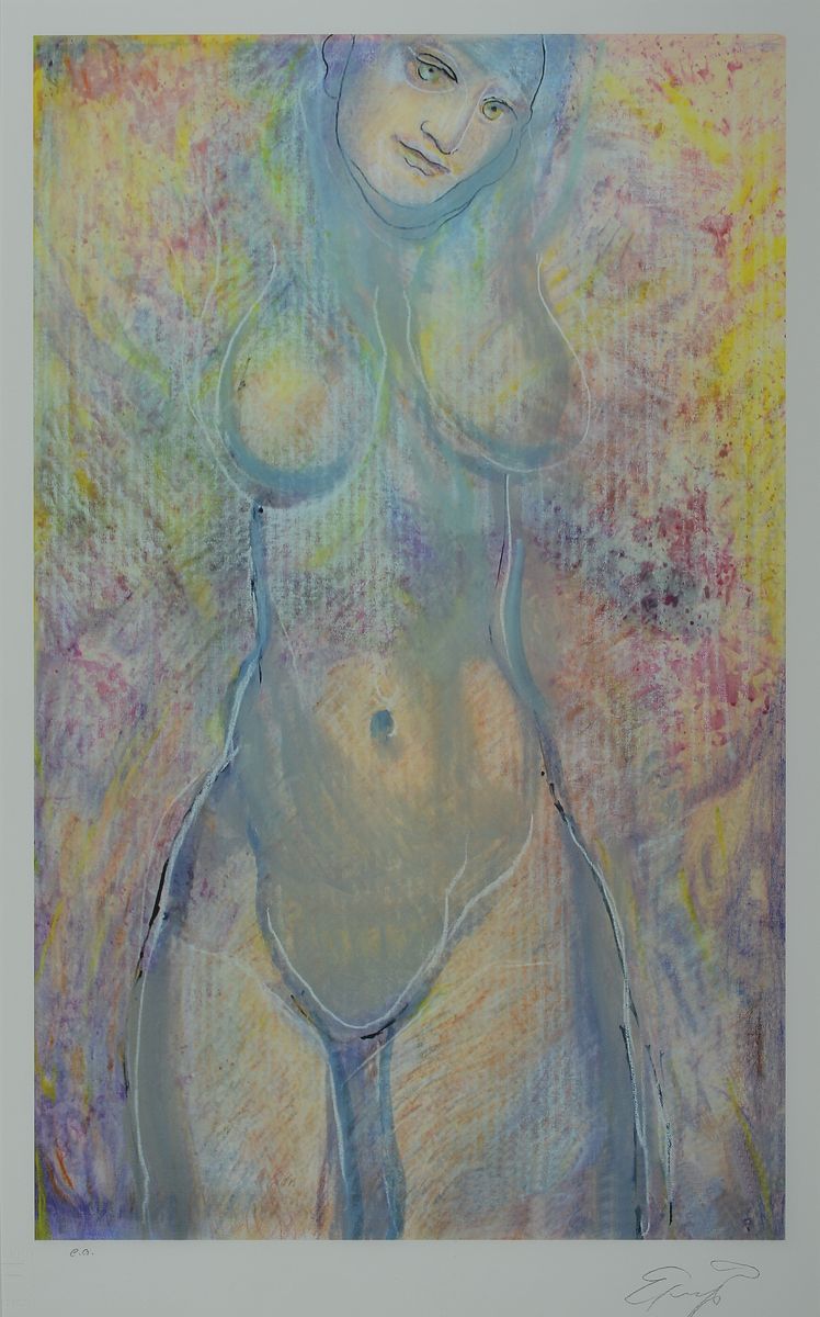 Ernst Fuchs, 1930 Wien-2015, stehender Akt, Farbdruck, handsigniert, bez.: e.a, ca. 53.5x 33.5cm, PP, u.Gl., R. 71x51cm