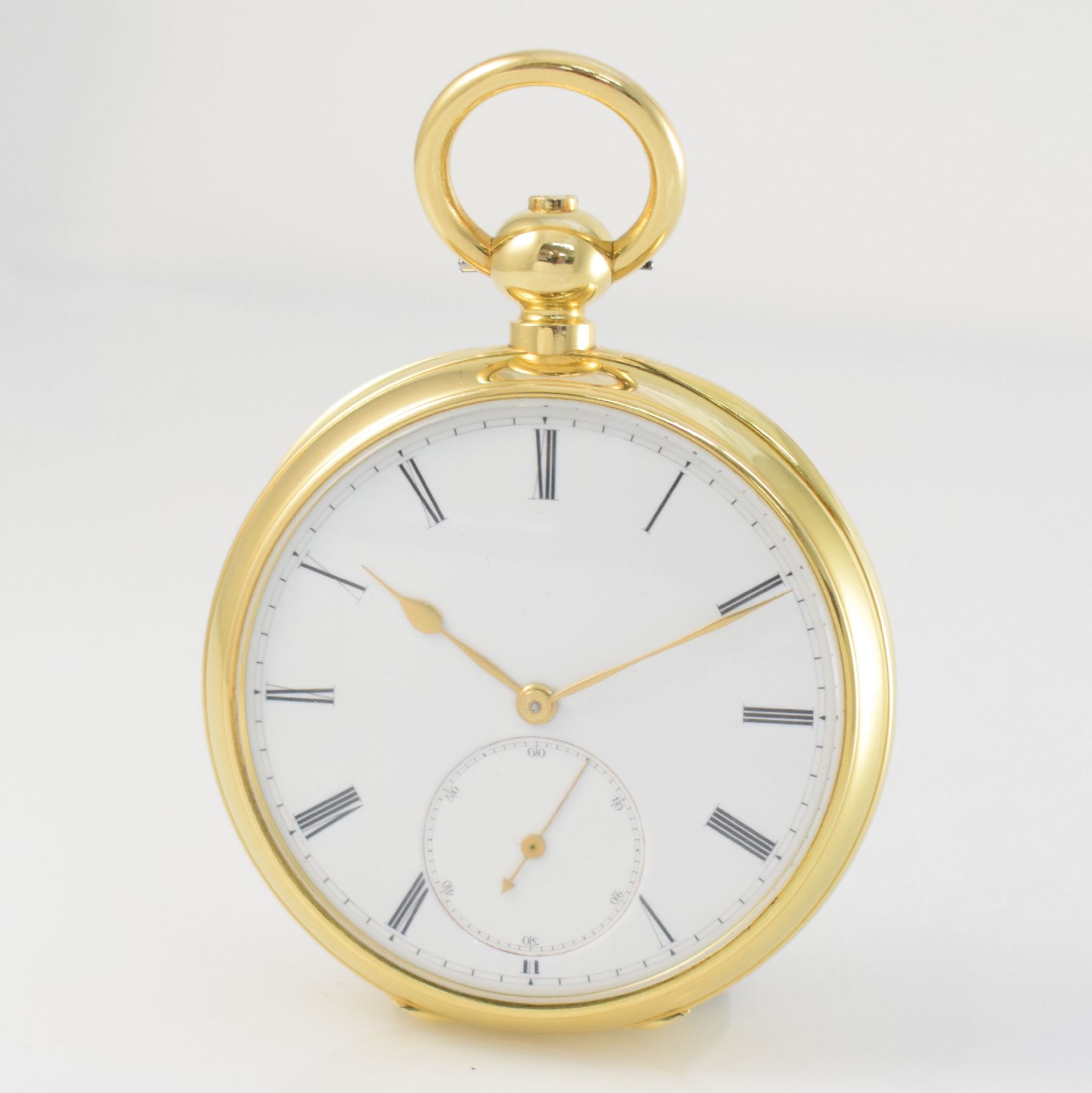 Seltene offene Taschenuhr mit 1/4-Std.- Selbstschlag & Repetition in GG 750/000, Schweiz um 1870/1930, Schlüsselaufzug, schweres 2-Deckel-Goldgeh., ...
