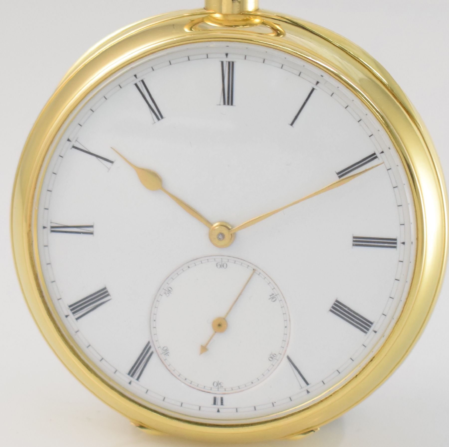 Detail a: Seltene offene Taschenuhr mit 1/4-Std.- Selbstschlag & Repetition in GG 750/000, Schweiz um 1870/1930, Schlüsselaufzug, schweres 2-Deckel-Goldgeh., ...