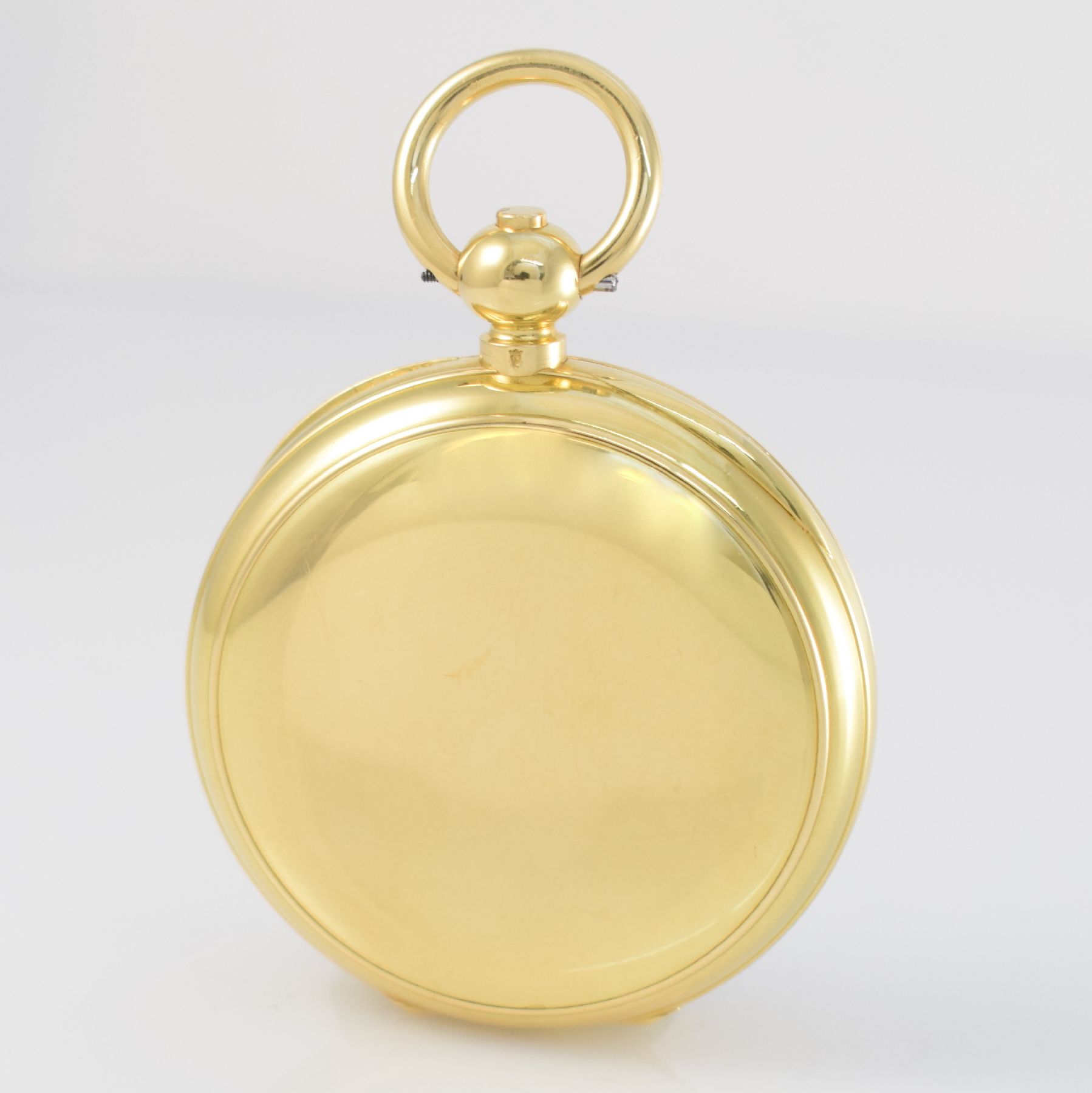 Detail b: Seltene offene Taschenuhr mit 1/4-Std.- Selbstschlag & Repetition in GG 750/000, Schweiz um 1870/1930, Schlüsselaufzug, schweres 2-Deckel-Goldgeh., ...