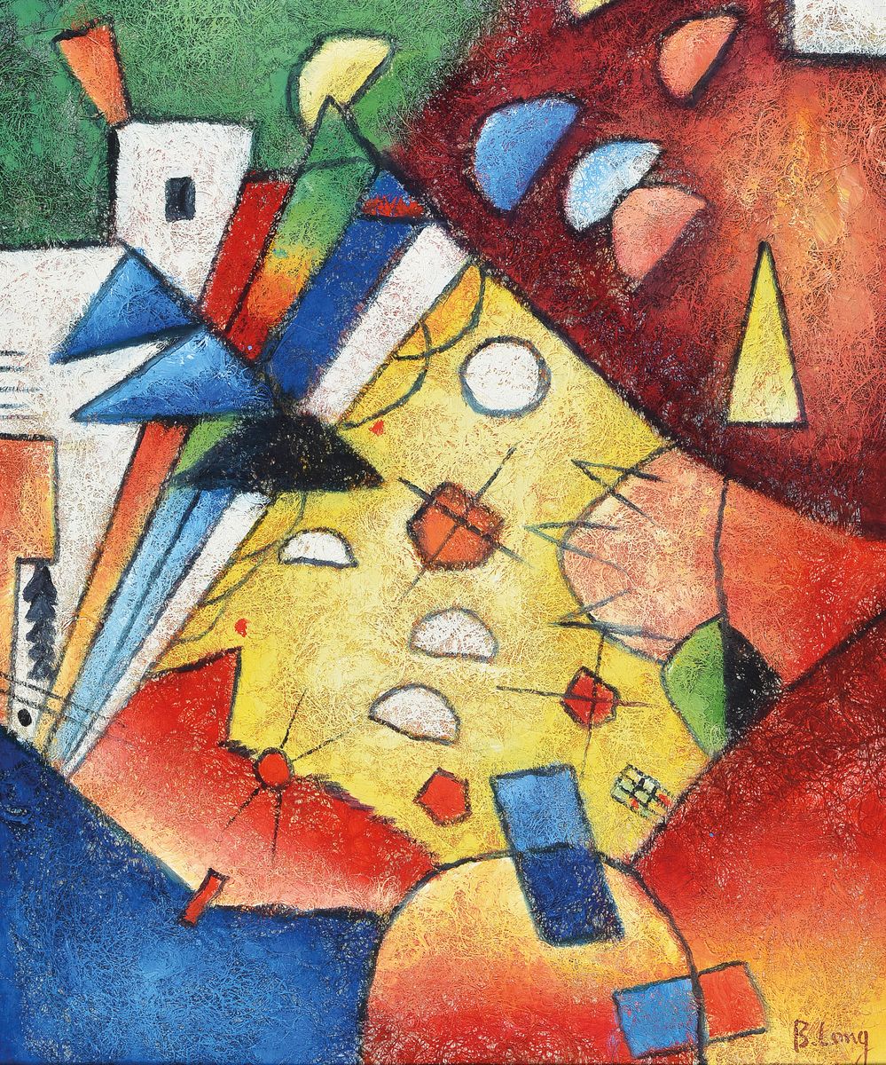 B. Long, drei Arbeiten in Acryl auf Vlies, Abstrakte Komposition, alles signiert, je ca. 60x50cm, R