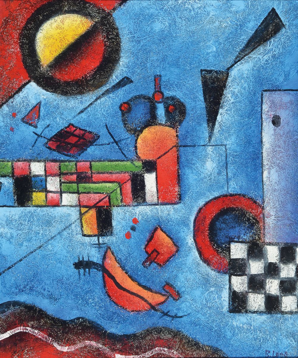 Detail a: B. Long, drei Arbeiten in Acryl auf Vlies, Abstrakte Komposition, alles signiert, je ca. 60x50cm, R