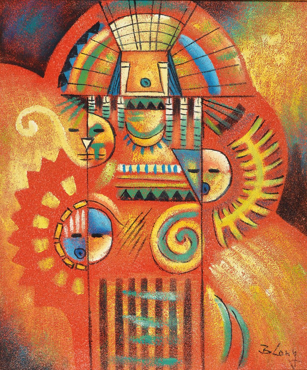Detail b: B. Long, drei Arbeiten in Acryl auf Vlies, Abstrakte Komposition, alles signiert, je ca. 60x50cm, R