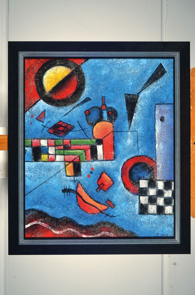 Detail l: B. Long, drei Arbeiten in Acryl auf Vlies, Abstrakte Komposition, alles signiert, je ca. 60x50cm, R