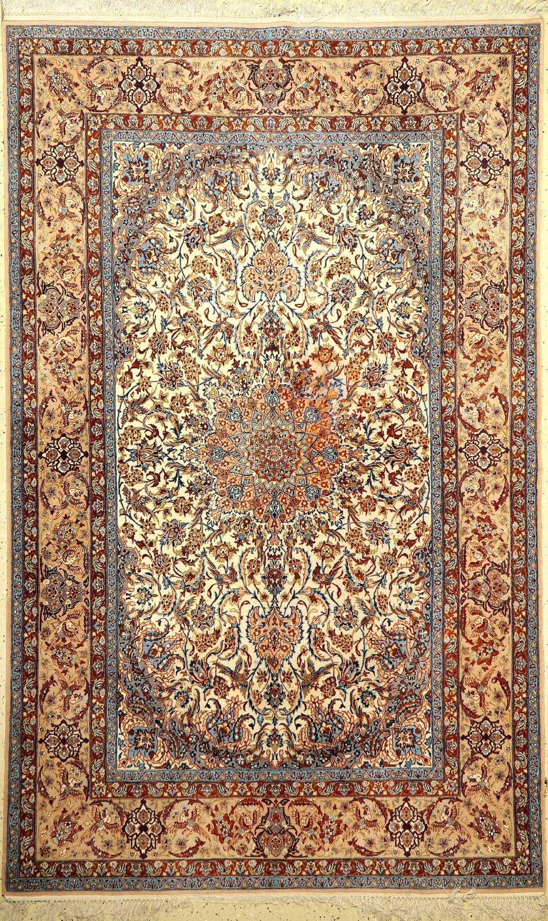 Esfahan fein, Persien, ca. 50 Jahre, Korkwolle mit und auf Seide, ca. 256 x 158 cm,EHZ: 4(verfärbungen)