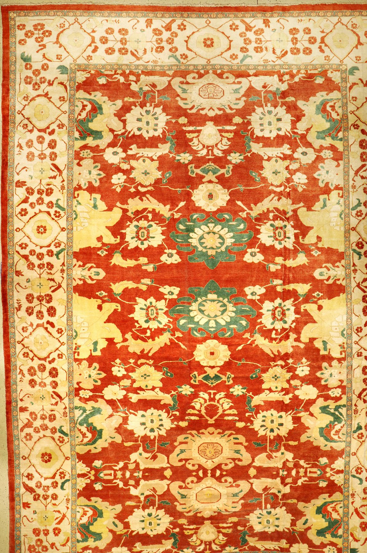 Mahal (Re-Produktion) alt, Palastteppich, Persien, ca. 40 Jahre, Wolle auf Baumwolle, ca. 590 x 390 cm, sehr dekorativ, Große Blüten, EHZ: 2, ...
