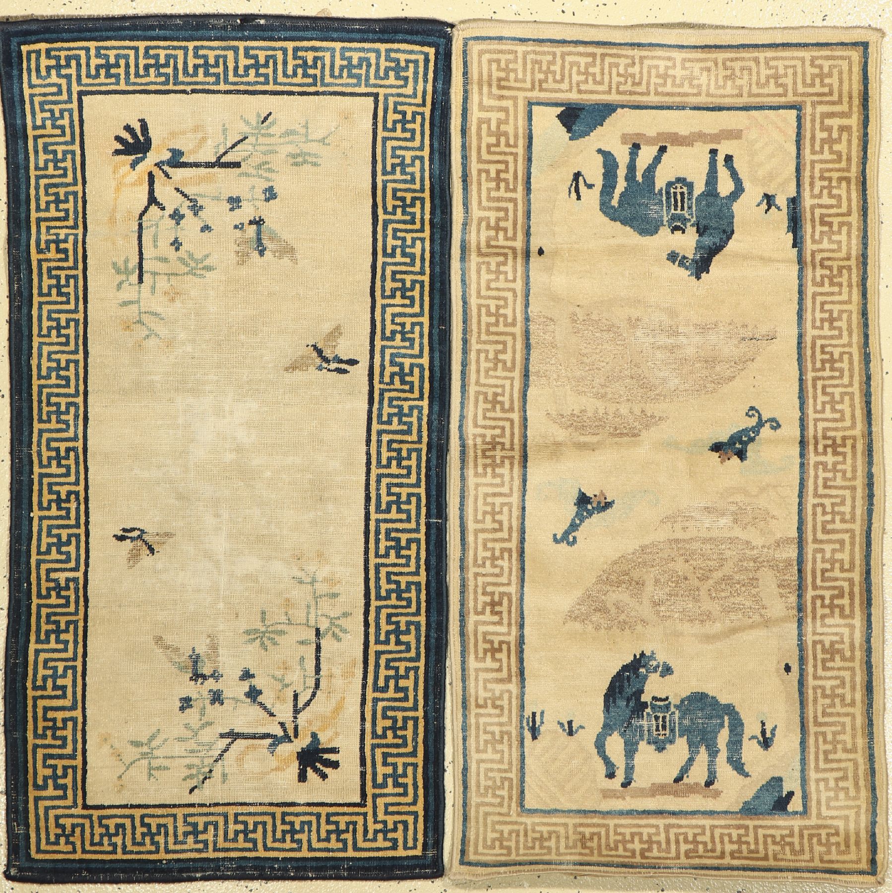 (2 Lots) 2x Peking antik, China, Mitte 19.Jhd., Wolle auf Baumwolle, EHZ: 4-5