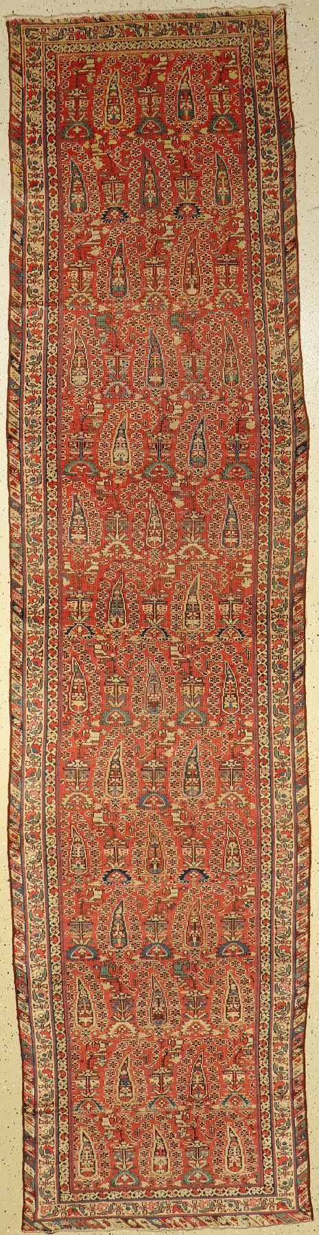 Kurdische "Galerie" antik, Baum-Muster, Persien, um 1890, Wolle auf Baumwolle, ca. 371x 90 cm, feine Qualität, EHZ: 3-4
