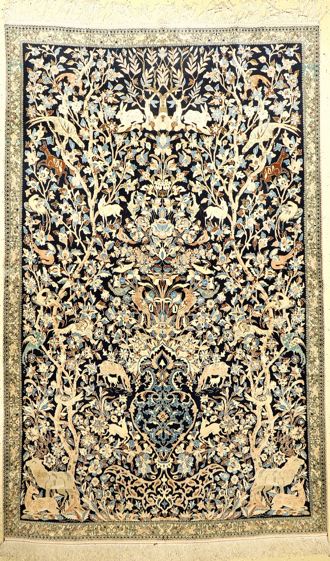 Seltener Nain "Part-Silk" (6 LA) alt (Paradies Design), Zentralpersien, um 1960, Korkwolle mit Seide, ca. 260 x 161 cm, EHZ: 2 (fachkundig ...