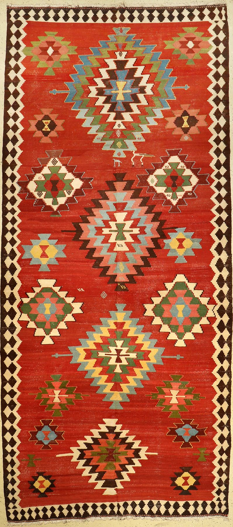 Schahsavan "Kelim" alt, Persien, um 1930, Wolle auf Baumwolle, ca. 436 x 192 cm, seltenes Format, EHZ: 2-3