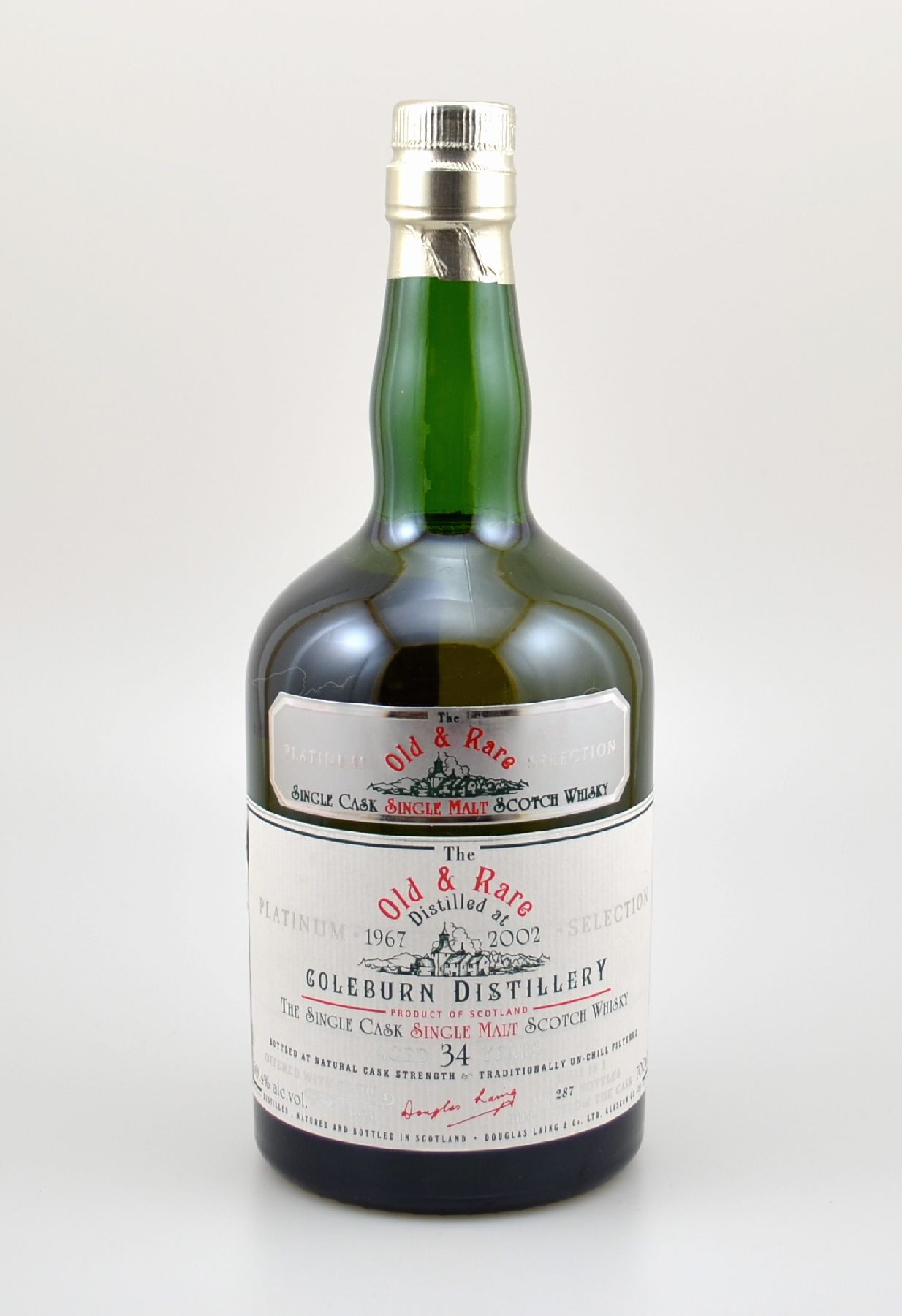 1 Flasche 1967 Single Malt Scotch Whisky, ca. 70 cl, 50,4 % Vol., distilled at Coleburn Distillery, 34 Years Old, 2002 in die Flasche abgefüllt, ...