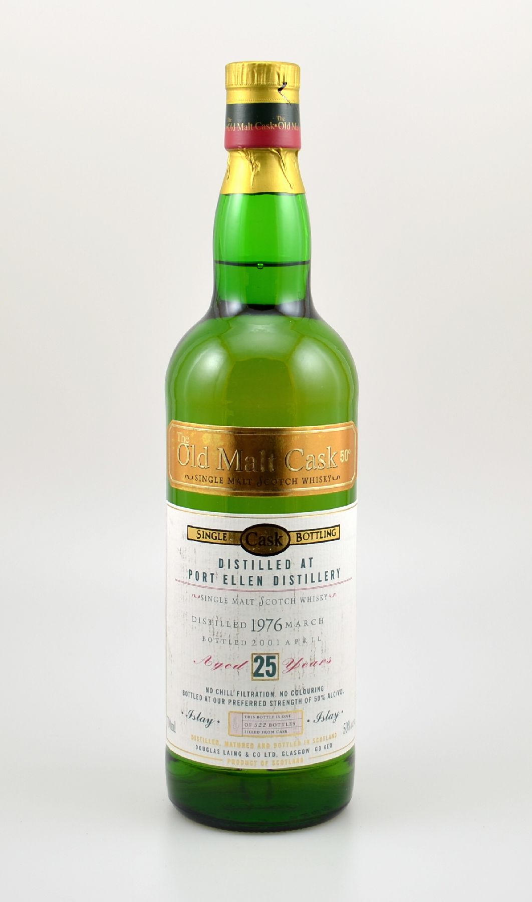 1 Flasche 1976 Single Malt Scotch Whisky, Islay, ca. 70 cl, 50 % Vol., distilled at Port Ellen Distillery, 25 Years Old, im Jahr 2001 in die Flasche ...