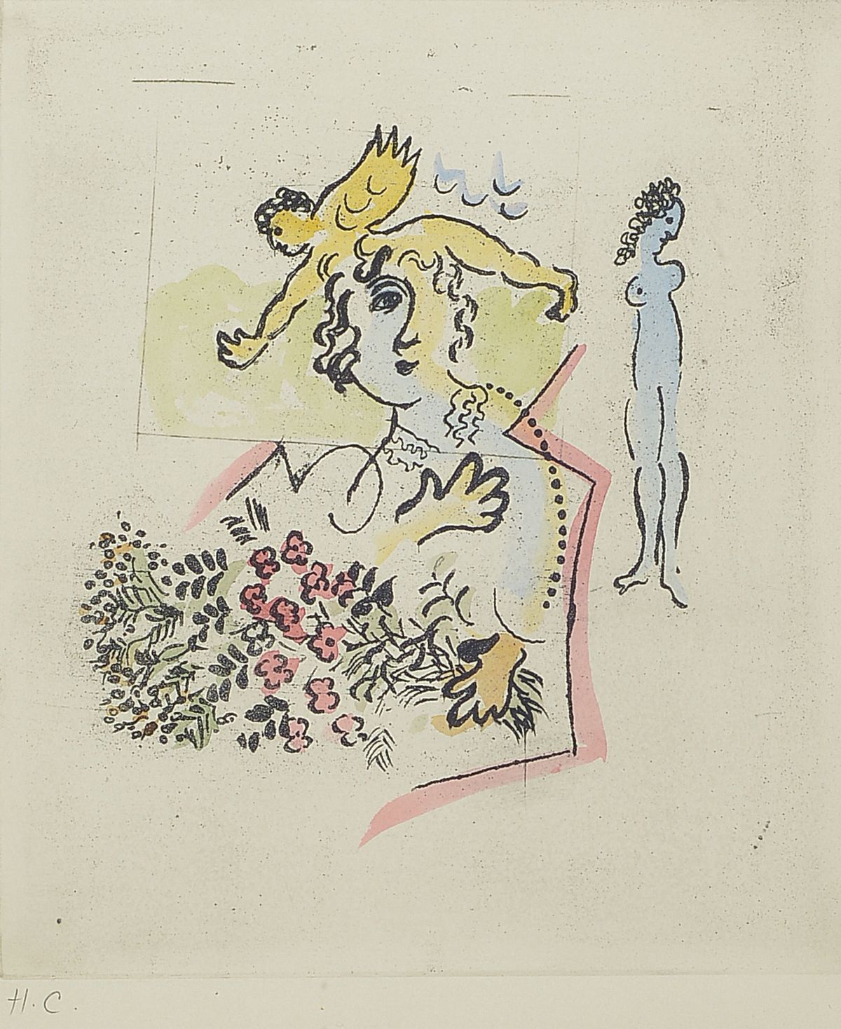 Marc Chagall, 1887-1985, 1964, "Les Ateliers de Chagall", Auflage 270 Exp., Druck und Verlag Mourlot, ca. 23 x 20 cm, unter Glas, Rahmen, ...