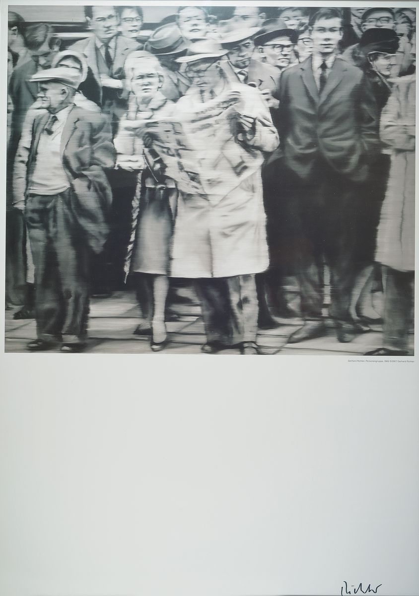 Gerhard Richter, geb. 1932, Personengruppe, Offset-Lithografie , von 2007, handsigniert, Blattgröße, 100 x 69 cm, unter Glas, Rahmen, 100.5 x 72.5 ...