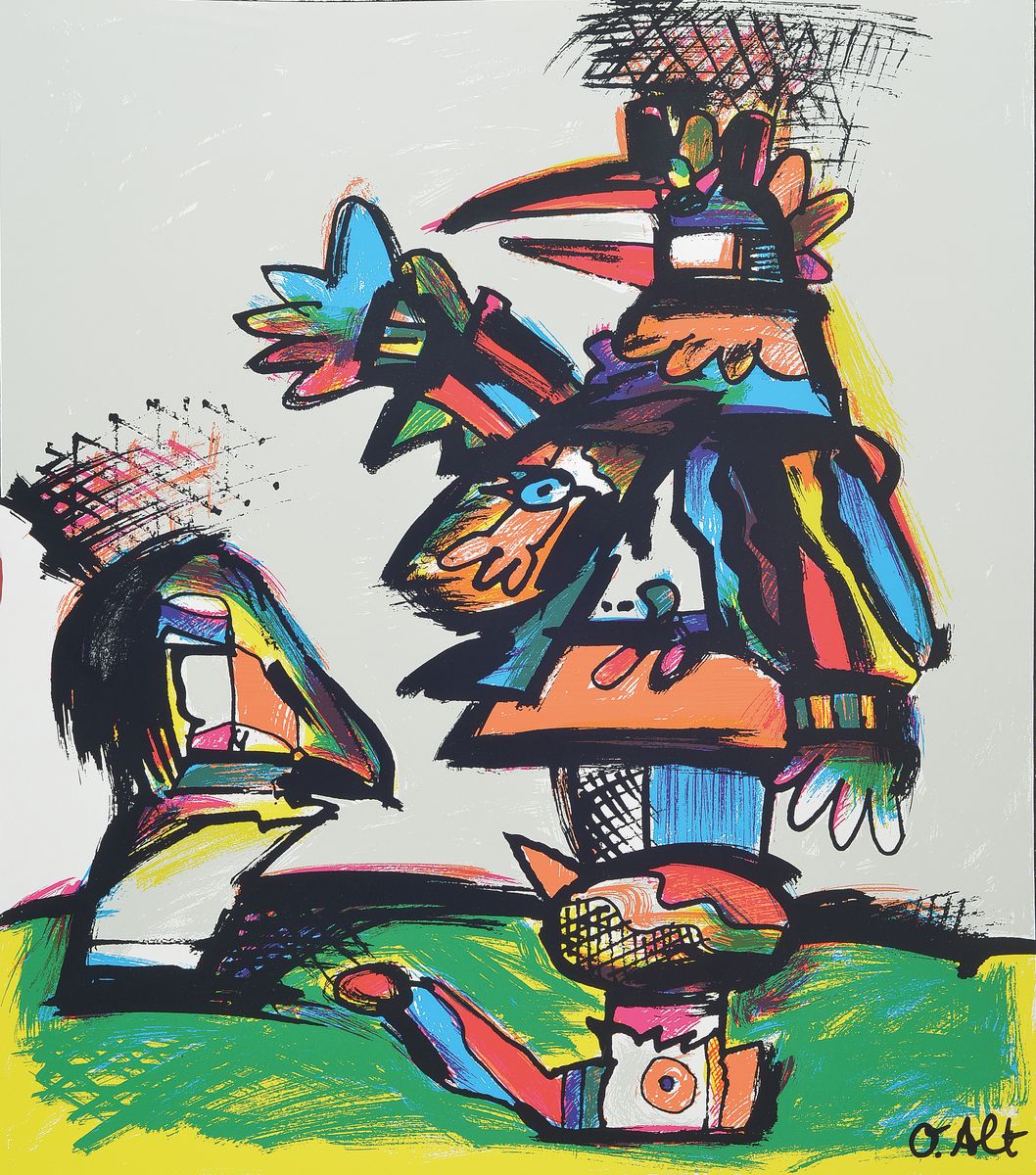 Otmar Alt, geb. 1940, abstrakter Vogel, Offset-Litho, handsigniert, ca. 45 x 40 cm
