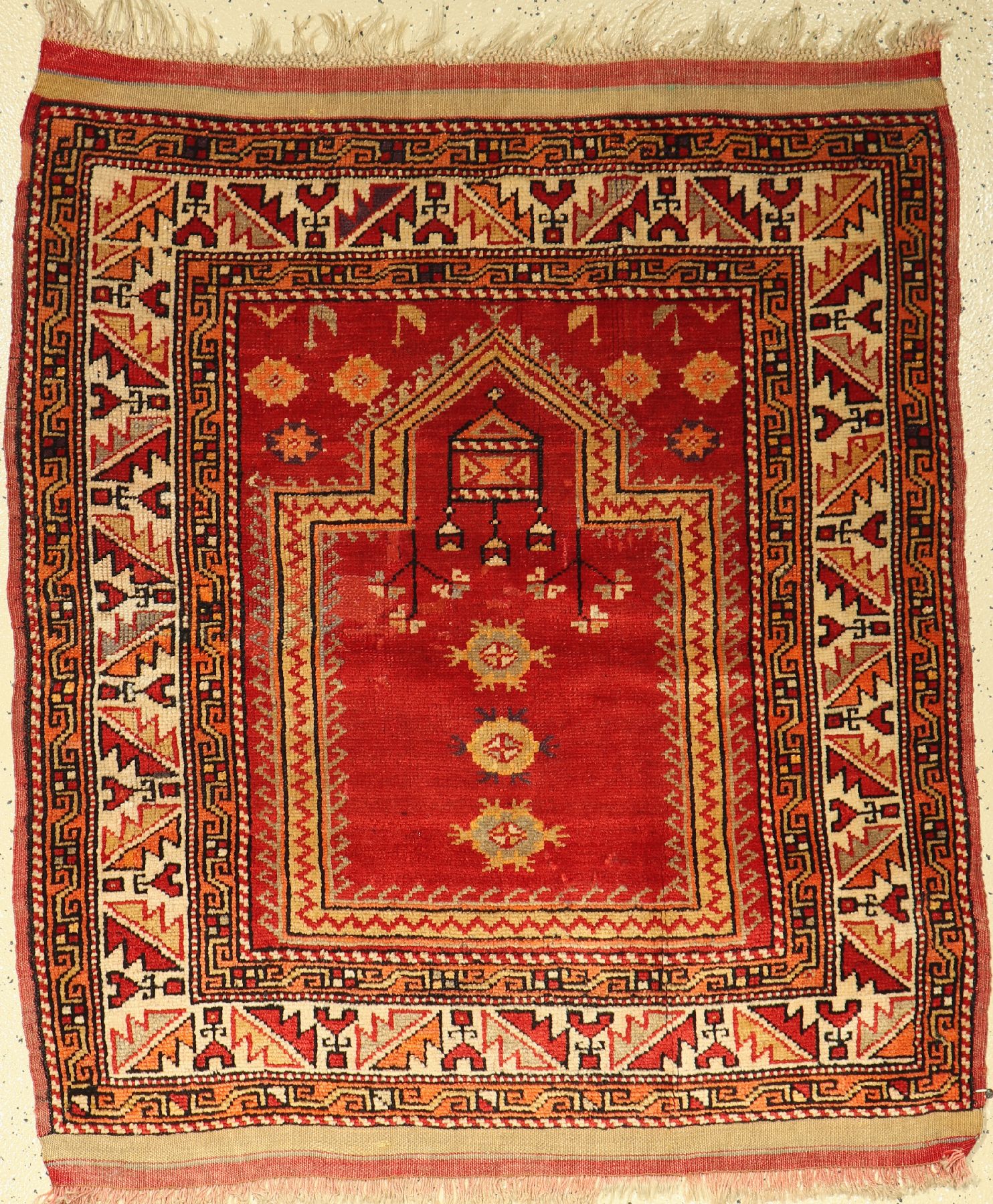 Anatolischer Gebetsteppich, alt, Türkei, um1920, Wolle auf Wolle, ca. 124 x 107 cm, EHZ: 3