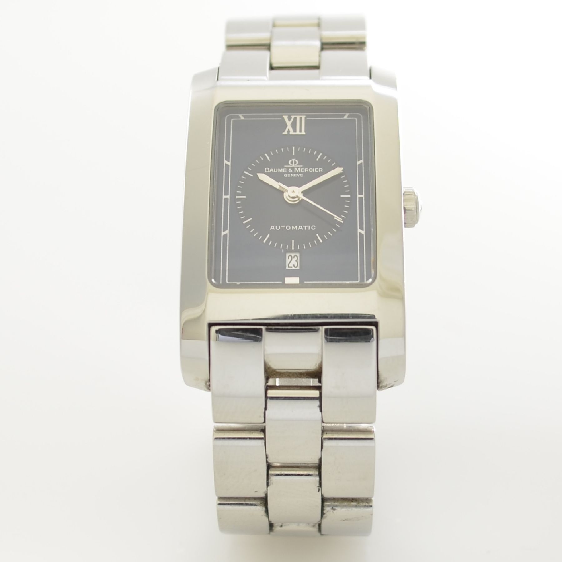 Detail b: BAUME & MERCIER Armbanduhr Hampton, Automatik, Ref. MV045120, Edelstahlgeh. inkl. Gliederband m. dopp. Faltschl., blaues Kontrastzifferbl., Anz. v. ...