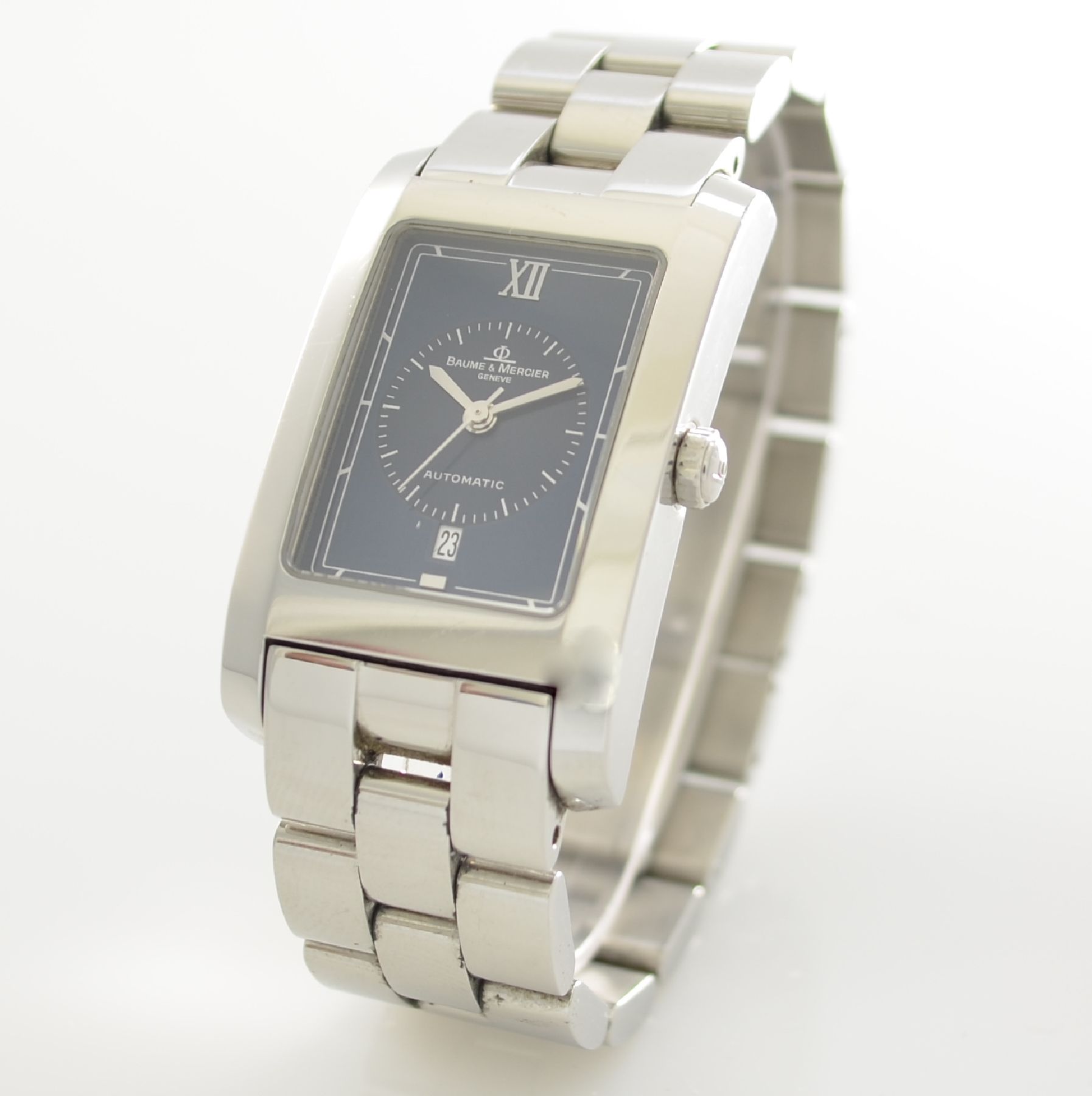 Detail c: BAUME & MERCIER Armbanduhr Hampton, Automatik, Ref. MV045120, Edelstahlgeh. inkl. Gliederband m. dopp. Faltschl., blaues Kontrastzifferbl., Anz. v. ...